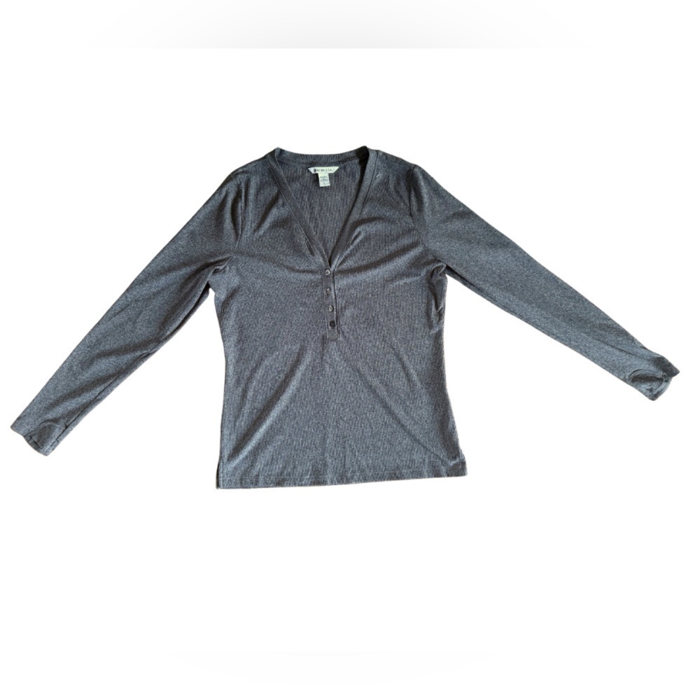 Athleta Untempo Ribbed Henley - Gray - Size Large - Like New - Picture 3 of 8